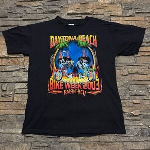 VINTAGE Daytona Beach Bike Week Shirt Men Small Black Motorcycle Biker 2003 Y2K